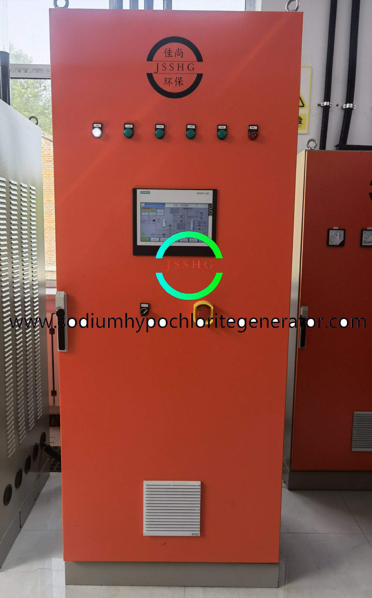 Large high efficiency on set sodium hypochlorite generator